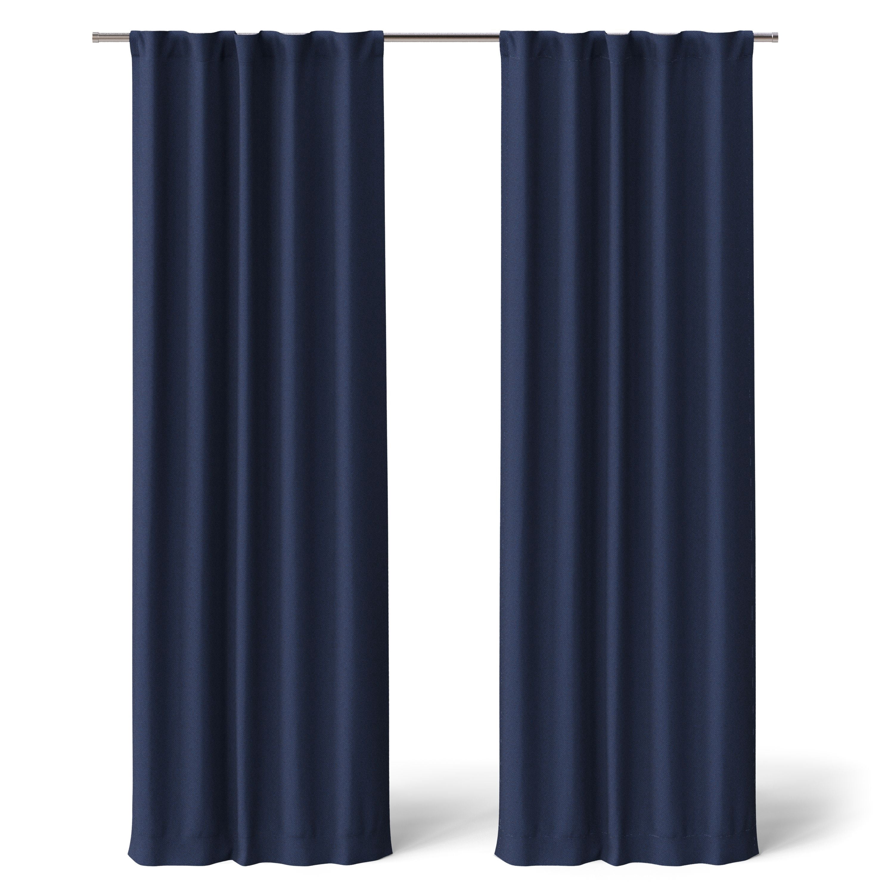 Mainstays Kids Navy Blue Solid Blackout Rod Pocket with Back Tabs Curtain Panel Pair, Set of 2, 30" W x 84" L