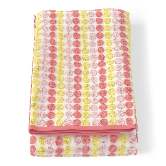 Mainstays Kids Cotton Jacquard Bath Towel, 27" x 52", Pink Dot