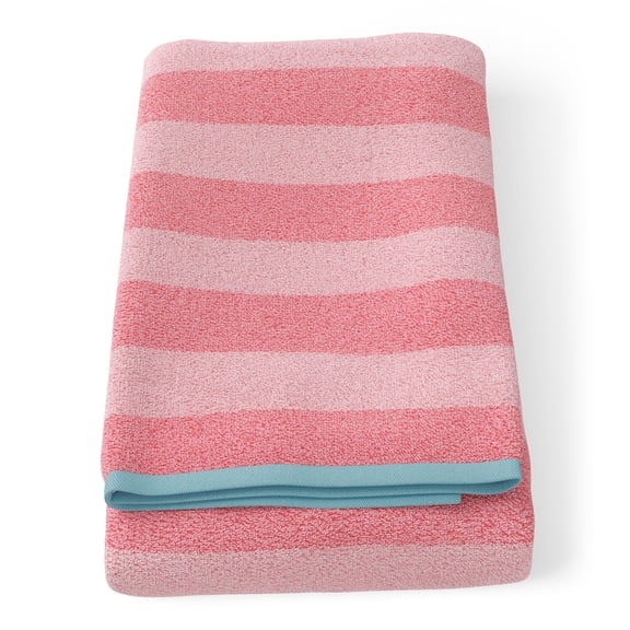 Mainstays Kids Cotton Jacquard Bath Towel, 27" x 52", Pink Stripe