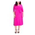 thumbnail image 1 of JBS LIMITED Womens Pink Rhinestone Sheer Pullover Tie Belt Cutout Darted 3/4 Sleeve V Neck Midi Cocktail Fit + Flare Dress Plus 2X, 1 of 4