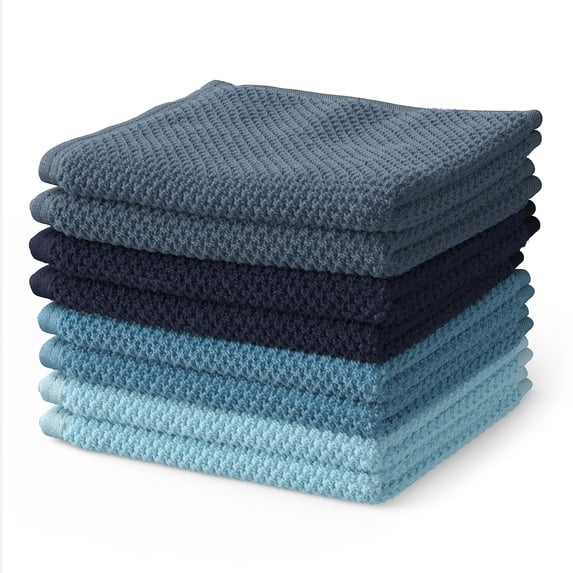 Mainstays Kids Cotton Washcloth Set, 12" x 12", Blue, 8 Pack