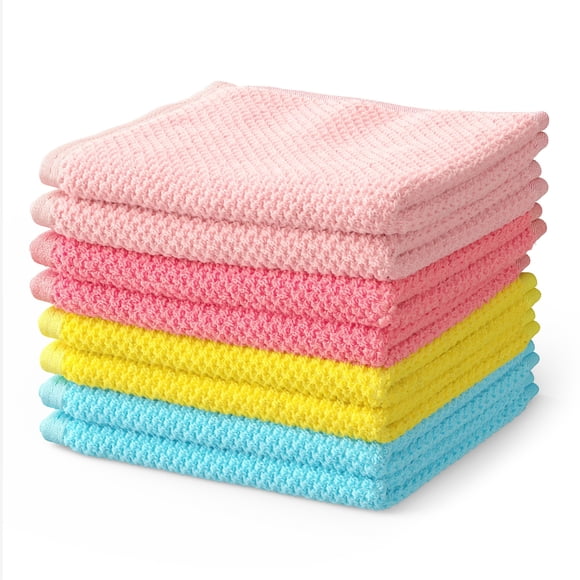 Mainstays Kids Cotton Washcloth Set, 12" x 12", Pink, 8 Pack