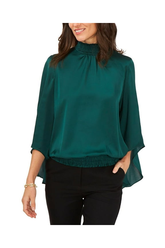 Women's Smocked Blouson Top Green S B4HP