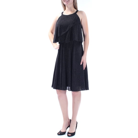 MSK Womens Black Glitter Sleeveless Jewel Neck Knee Length Party Dress Size: 6