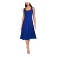 thumbnail image 1 of MSK Womens Blue Stretch Unlined Pocketed Pullover Sleeveless Scoop Neck Midi Fit + Flare Dress S, 1 of 2