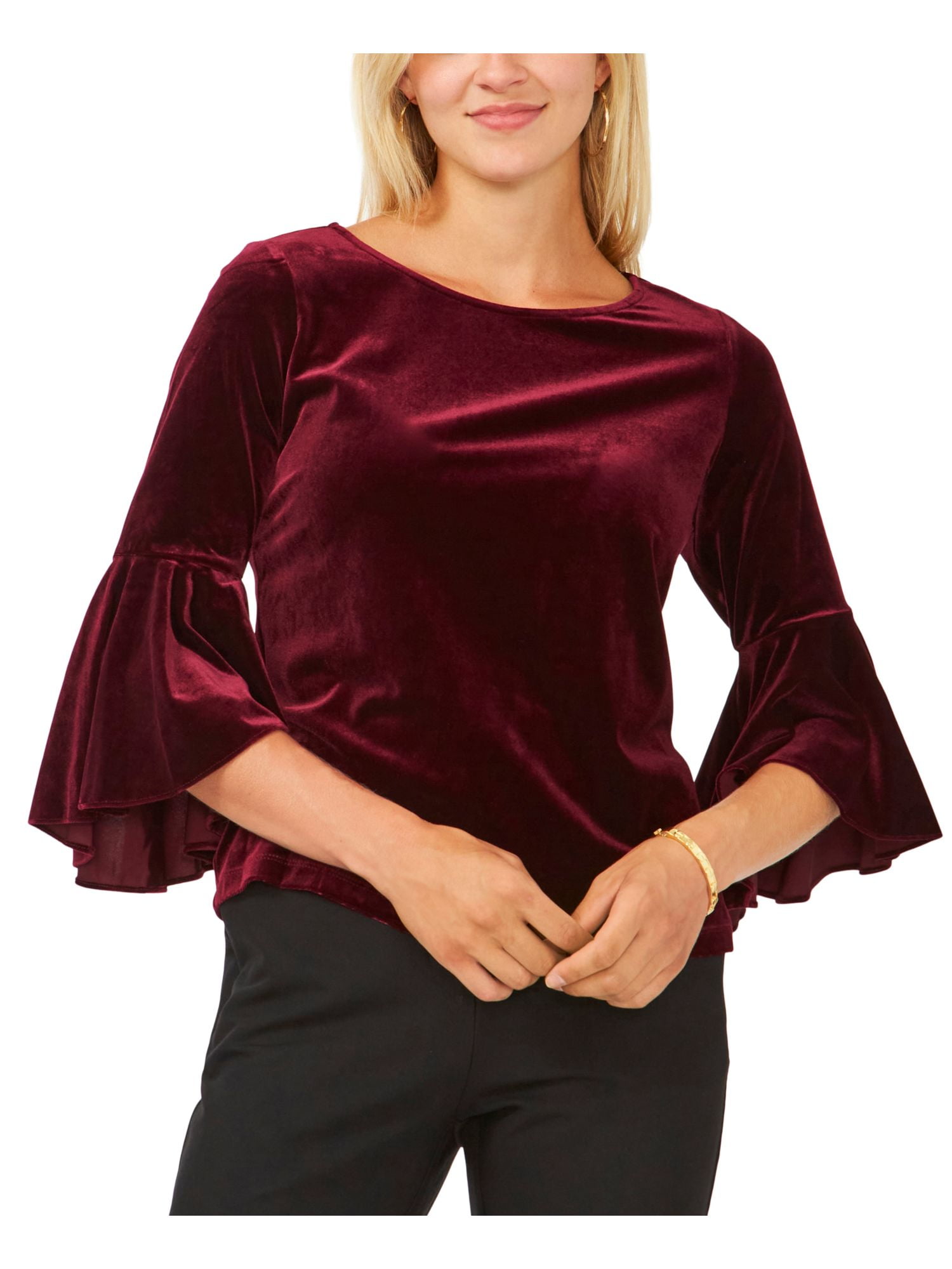 Velvet bell sleeve top cheap