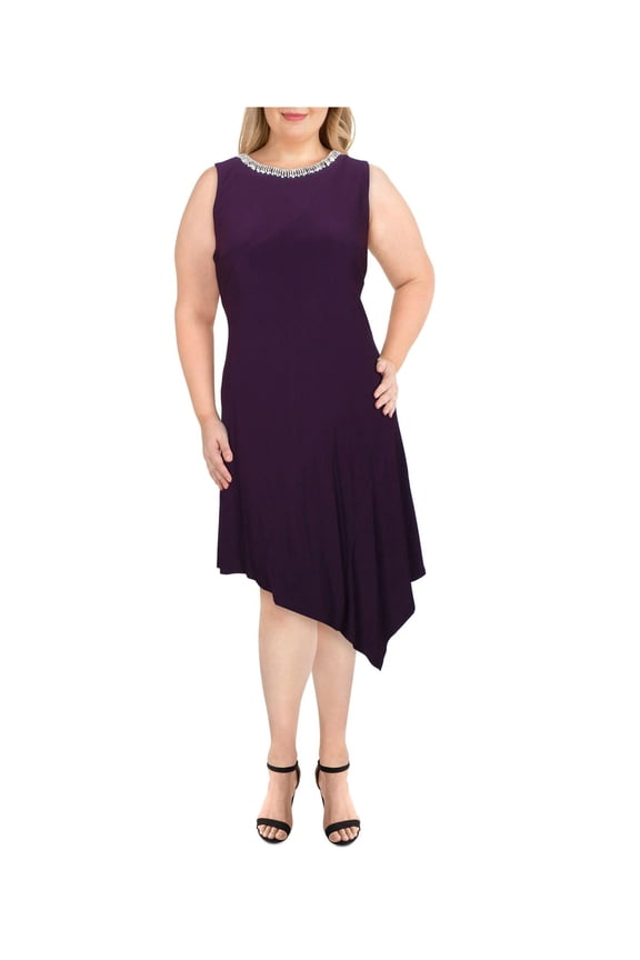 Womens Embellished Asymmetrical Dress, Purple, Medium