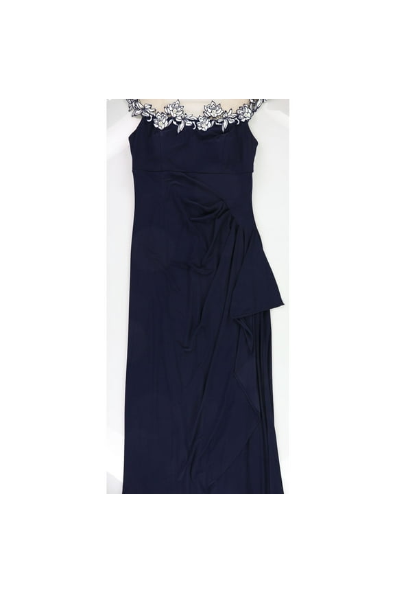 Womens Illusion Gown Dress, Blue, 8