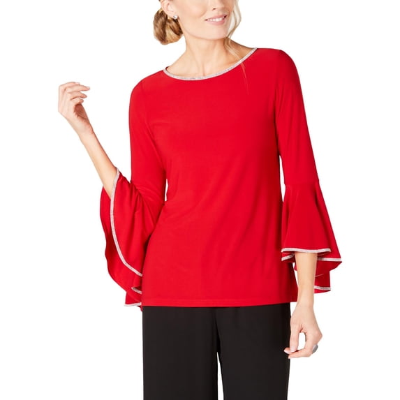 MSK Womens Juniors Embellished Party Blouse Red XL