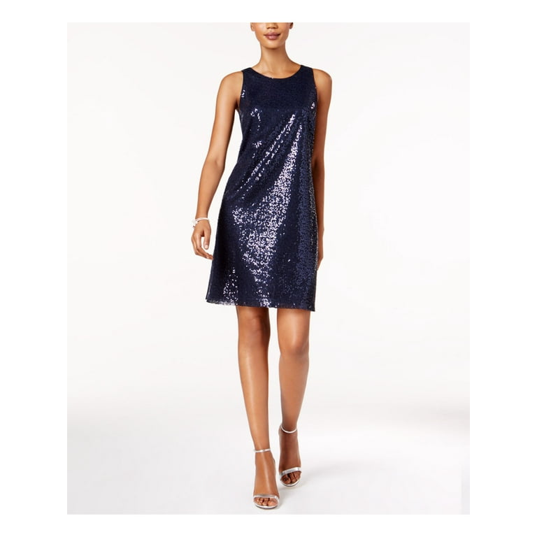 MSK Womens Navy Sequined Shift Dress