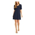 thumbnail image 1 of MSK Womens Navy Stretch Gathered Textured Pouf Sleeve Scoop Neck Short Party Shift Dress Petites PS, 1 of 2