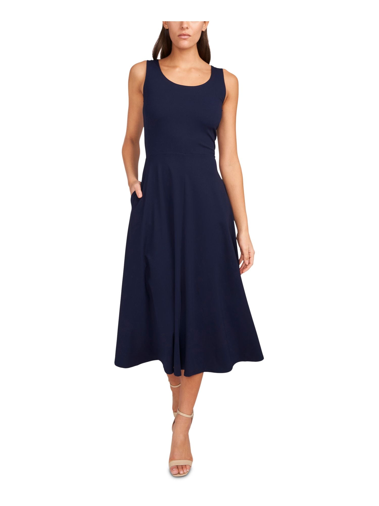 MSK Womens Navy Stretch Sleeveless Scoop Neck Midi Wear To Work Fit + Flare  Dress M - Walmart.com