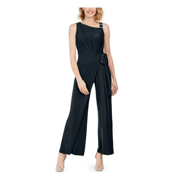 MSK Womens Navy Tie Overlay Sleeveless Asymmetrical Neckline Party Wide Leg Jumpsuit XL