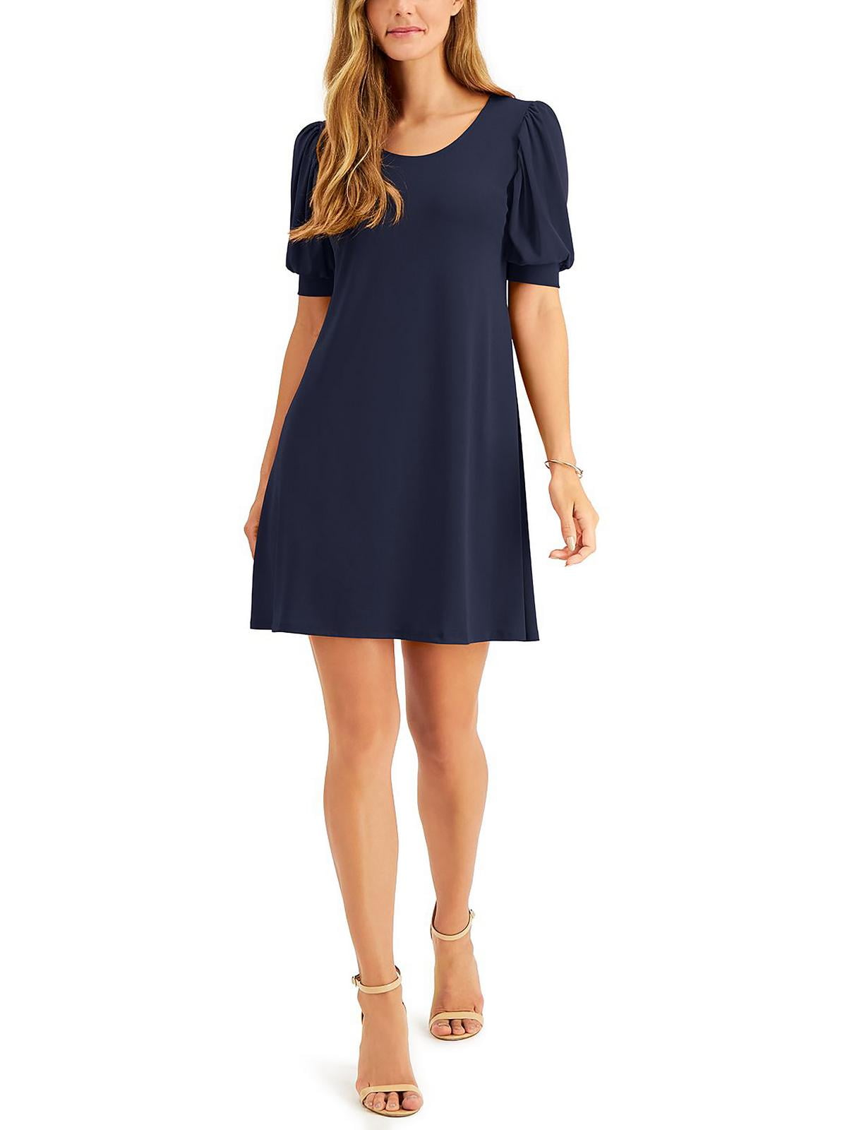 msk navy blue dress MSK Petite Twist-Front V-Neck Elbow-Sleeve Midi Dress