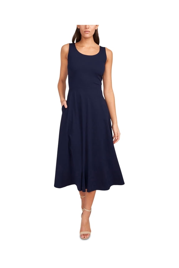 Womens Petites Sleeveless Midi Fit & Flare Dress