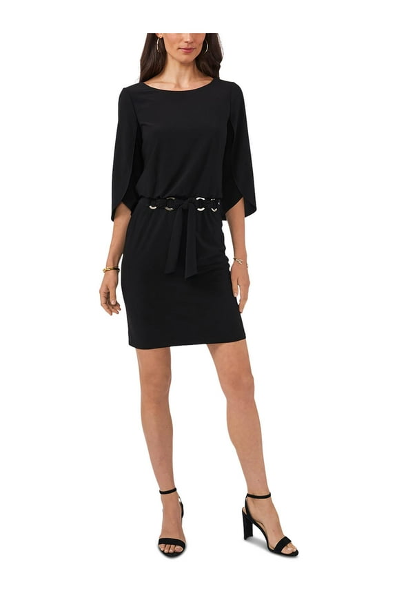 Womens Petites Tulip-Sleeve Mini Fit & Flare Dress
