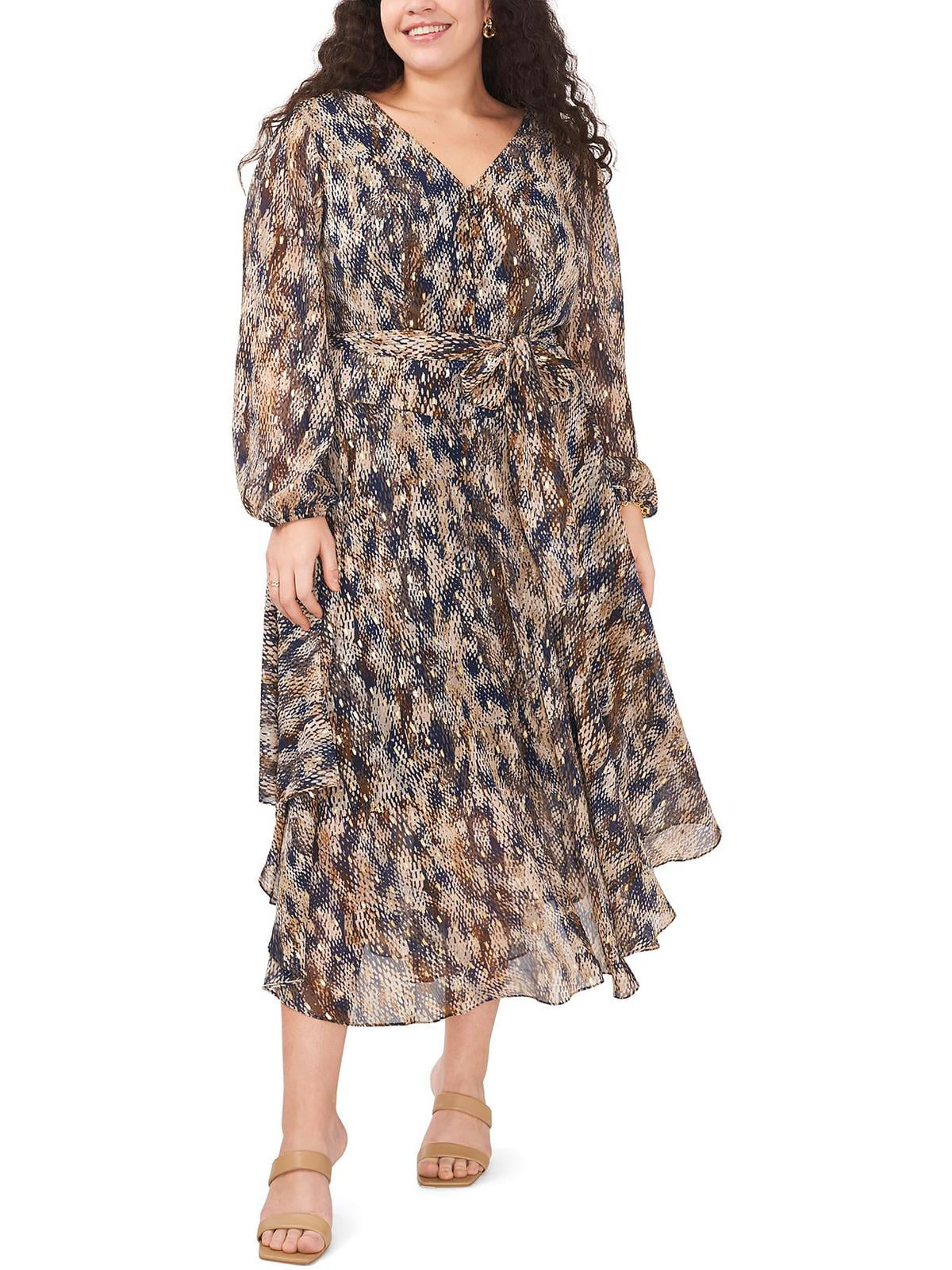 msk metallic print dress Metallic Print Pleated Blouson Gown MSK