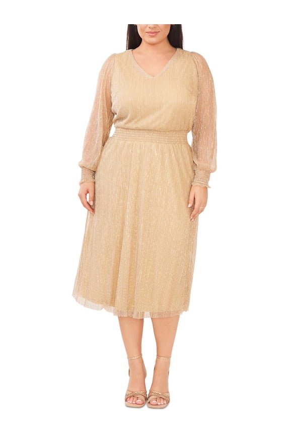 Womens Plus Metallic Midi Cocktail and Party Dress