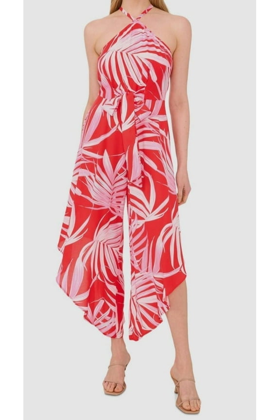 MSK Womens Printed Tie-Front Hare Poppy Red L