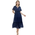 thumbnail image 1 of Women's Luxology Tie-Front Tiered Midi Gauze Dress Color: Navy Size: LARGE, 1 of 4