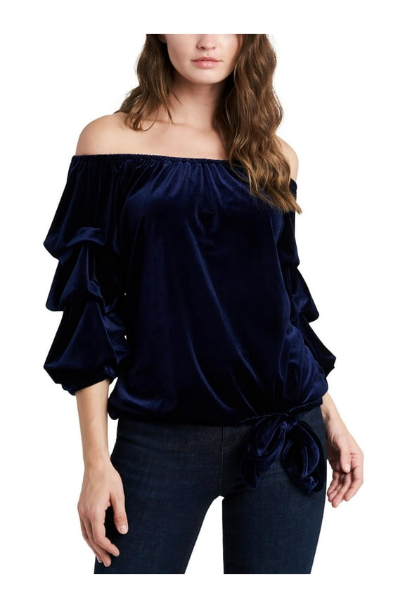 Womens Velvet Blouson Pullover Top