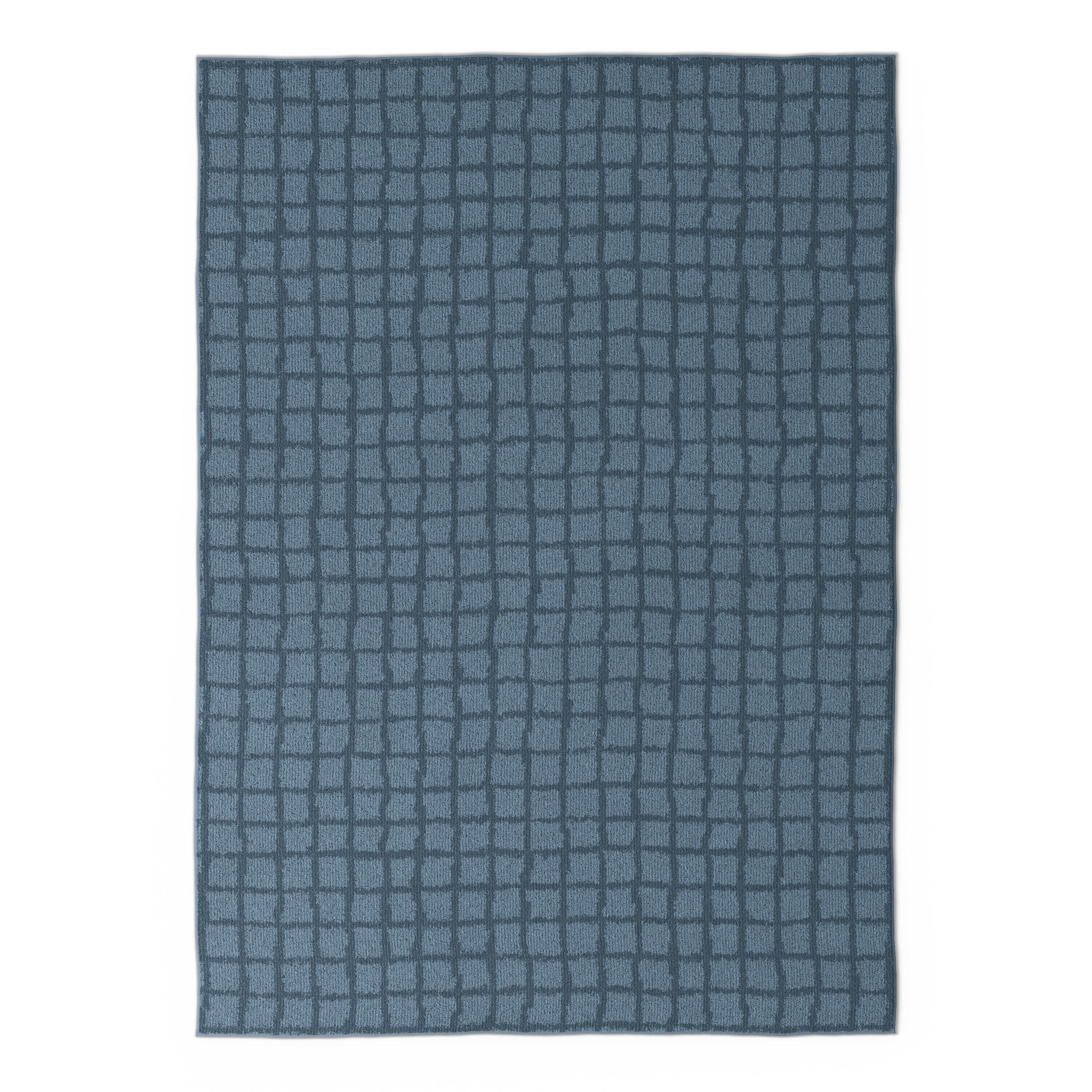 Mainstays Kids Blue Grid Washable Tufted Area Rug, 5 ft x 7 ft