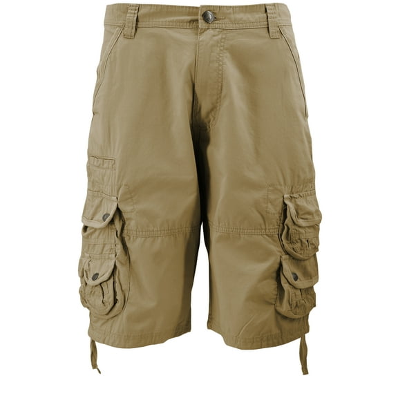 MSLM Men's Relaxed Fit Multi Pocket Cotton Casual Military Cargo Shorts (Beige, 32)