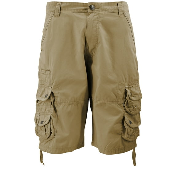 MSLM Men's Relaxed Fit Multi Pocket Cotton Casual Military Cargo Shorts (Beige, 34)