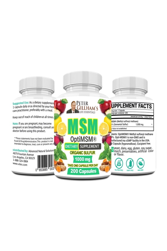 MSM Caps, 20MSM 1000mg (200 Capsules), 100% Pure, May Increase Joint & Connective Tissue Health, Respiratory & Digestive System Support by Peter Gillham's Life Essentials