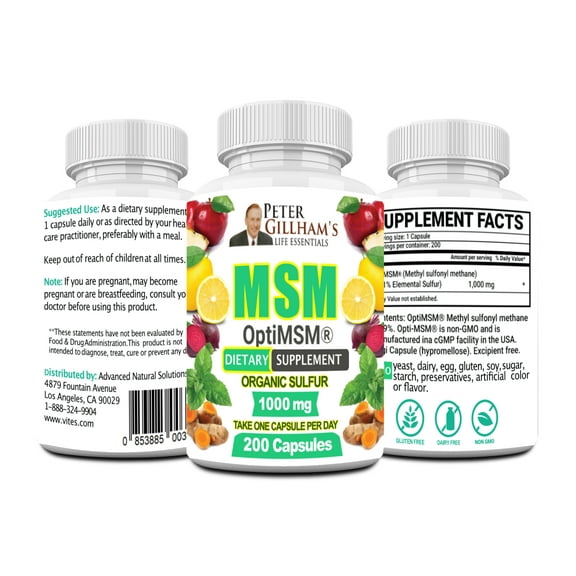 MSM Caps, 20MSM 1000mg (200 Capsules), 100% Pure, May Increase Joint & Connective Tissue Health, Respiratory & Digestive System Support by Peter Gillham's Life Essentials
