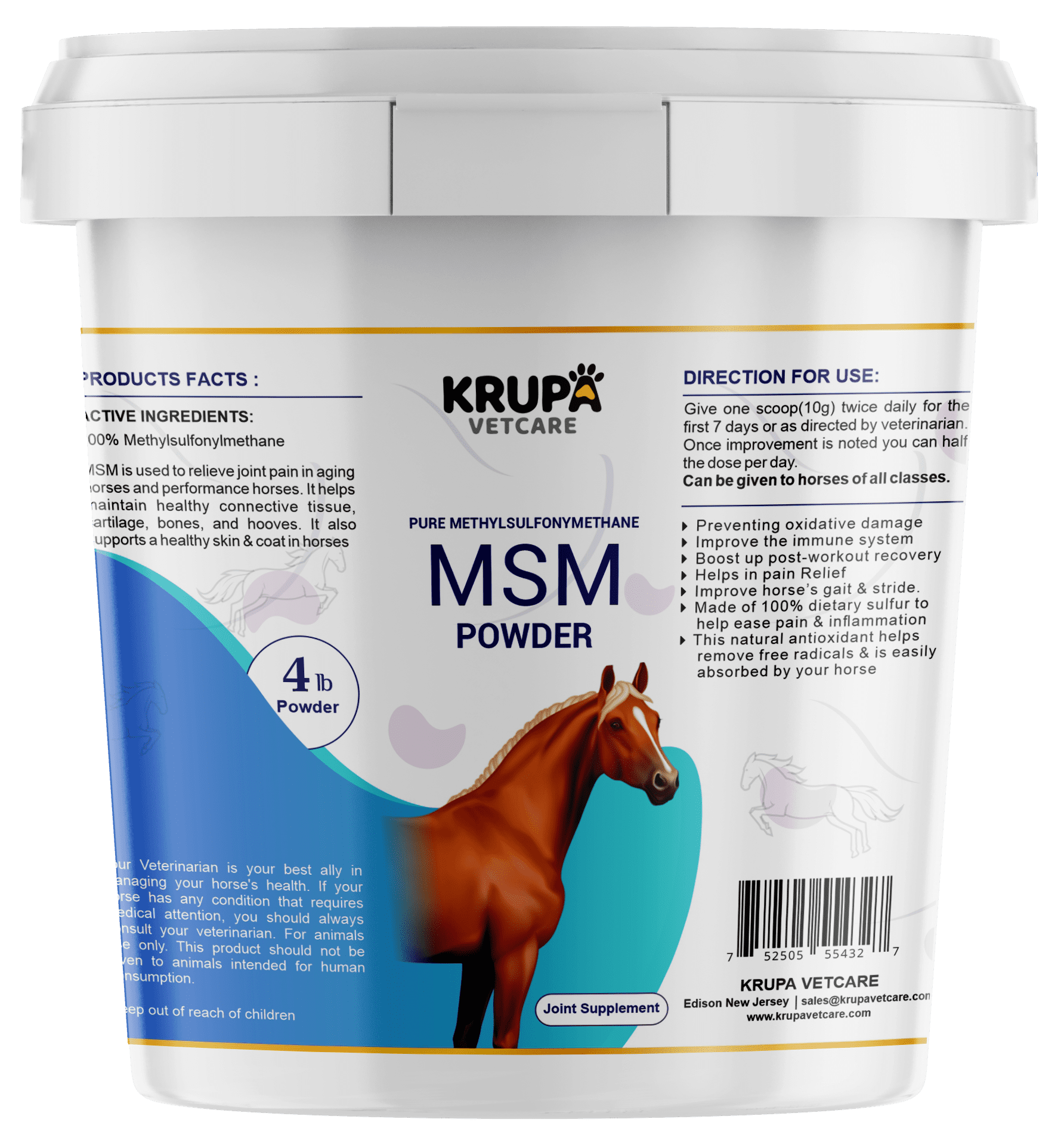 MSM Powder (Methylsulfonylmethane) For Horse, Joint Support 4 LB