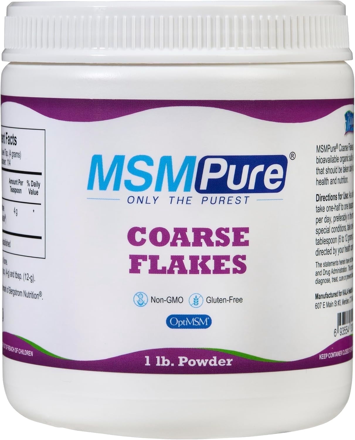 Kala Health MSMPure Fast Dissolving Fine MSM Powder Crystals MSM for Joint Health, Skin Appearance, and Hair & Nail Support &ntilde; 1 lb, Organic Sulfur
