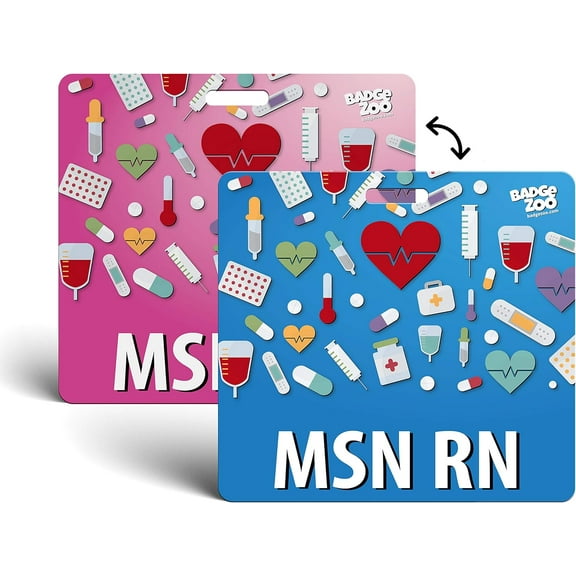 MSN RN Badge Buddy - Pink/Blue - Horizontal Badge Id Card for Registered Nurses with a Master's Degree - by BadgeZoo (20)