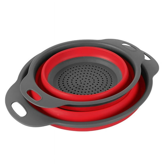 MSOEIA Collapsible Colander Set of 2 Silicone Kitchen Strainer Set, Perfect for Draining Pasta, Vegetable and fruit for Kitchen and Travel Use (Red)