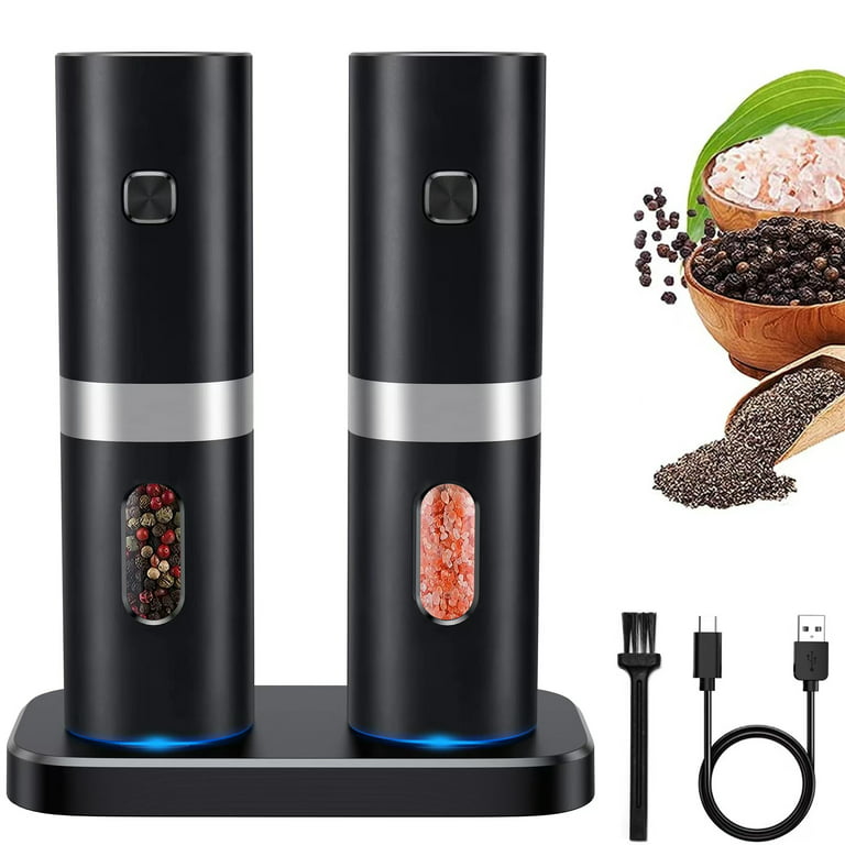 Electric Salt and Pepper Grinder Set with Rechargeable Base, Stainless  Steel Salt and Pepper Grinders/Mill with Adjustable Coarseness, Refillable  Salt