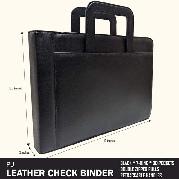 MSP 7 Ring Business Check Portfolio Binder with Handle and Zipper Closure for 3-to-A Pages Checks