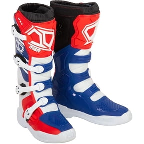 MSR M3X Motocross Boots Red/White/Blue, Mens Size10 Rugged MicroFiber Construction, Steel Shank Support, InjectionMolded Protection, Adjustable Buckles & DirtBlocking Gaiter