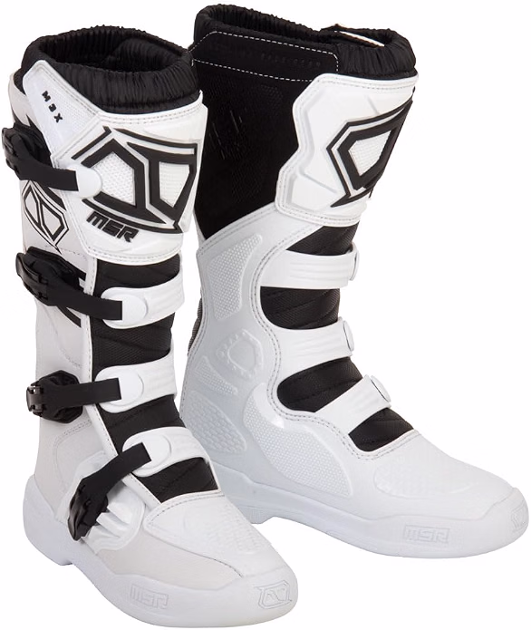 MSR M3X Motocross Boots White Mens Size8 Rugged MicroFiber Build, Steel Shank Support, InjectionMolded Protection, Adjustable Buckles & DirtBlocking Gaiter