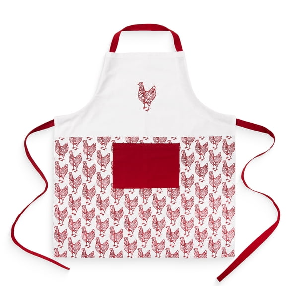 Mainstays Chef Kitchen Apron, 28" x 32" Cotton Apron with Pocket for Cooking, Baking, Gardening, Red Rooster