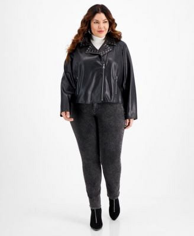 Bar III Women's Faux Leather Peplum Jacket Black Size 6