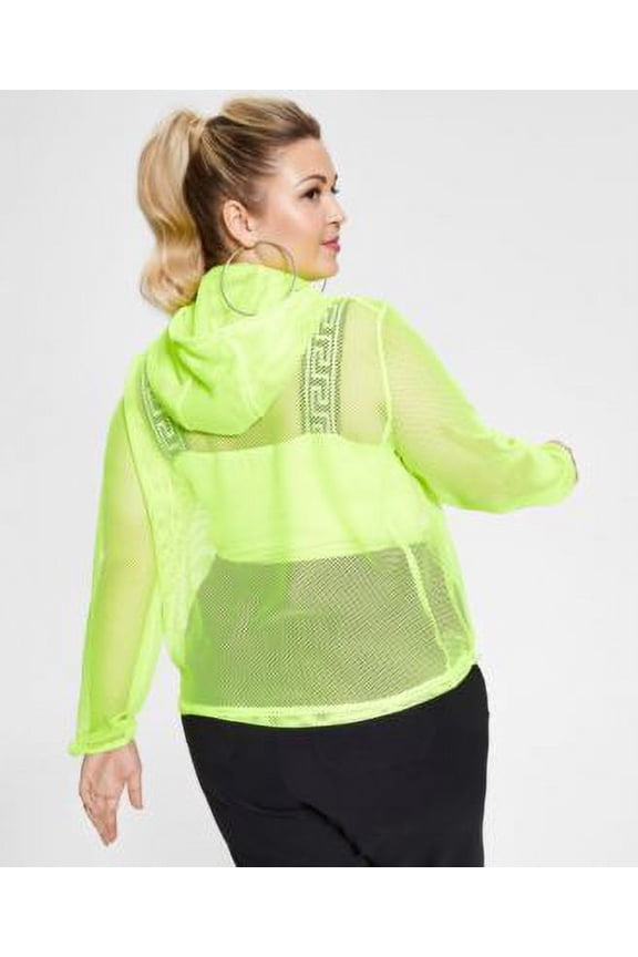 Nina Parker Trendy Plus Size Mesh Hoodie Jacket Shocking Yellow 1X