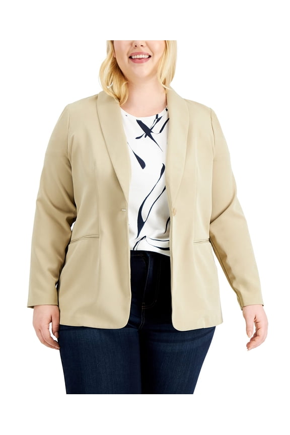 MSRP $110 Alfani Women Plus Size One-Button Shawl-Collar Blazer Beige Size 3X