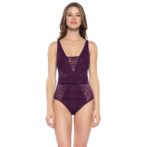 MSRP $128 Rebecca Virtue Color Play Belted One-Piece Merlot Size XS