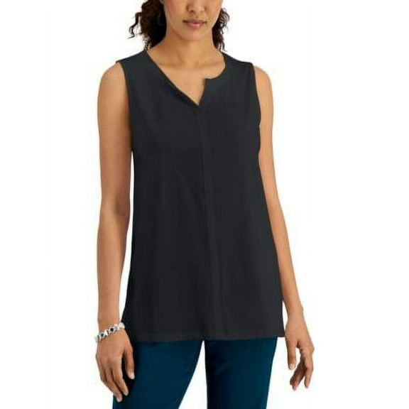 Karen Scott Split Neck Sleeveless Tunic Deep Black S