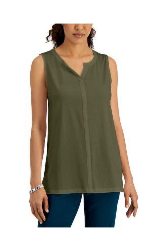 Split Neck Sleeveless Tunic Winter Moss 2XL