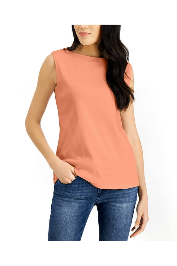 MSRP $13 Karen Scott Women Cotton Boat-Neck Tank Top Orange Size Small