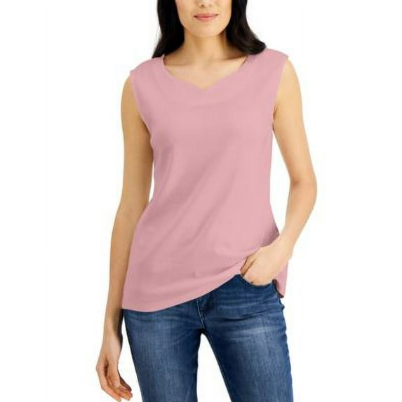 MSRP $13 Karen Scott Women Cotton Sweetheart-Neckline Tank Top Pink Size 2XL