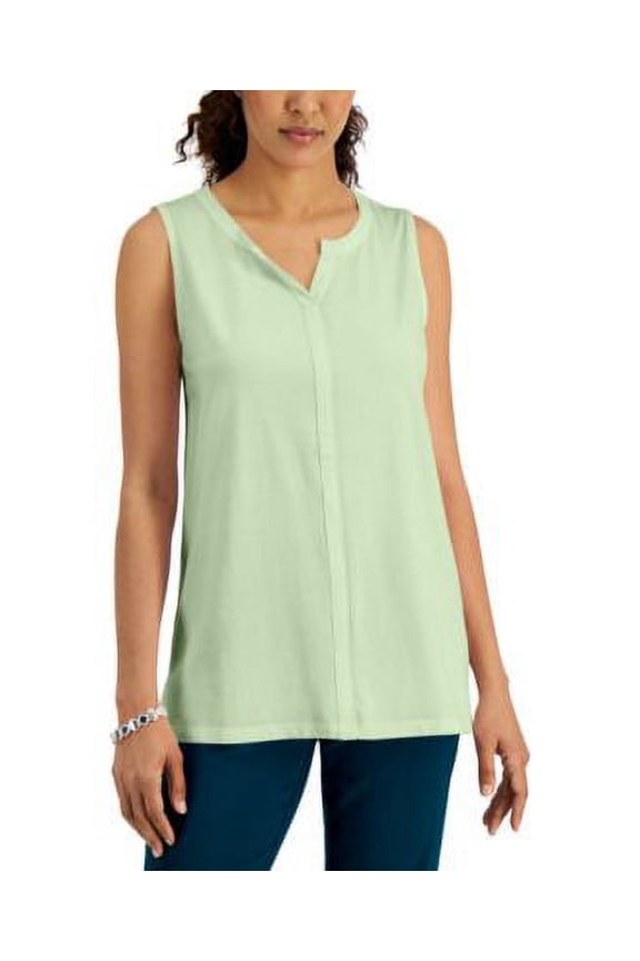 MSRP $13 Karen Scott Women Split-Neck Tunic Tank Top Green Size Small