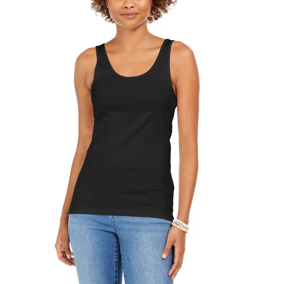 MSRP $13 Style & Co. Women Petite Cotton Tank Top Black Size Medium P