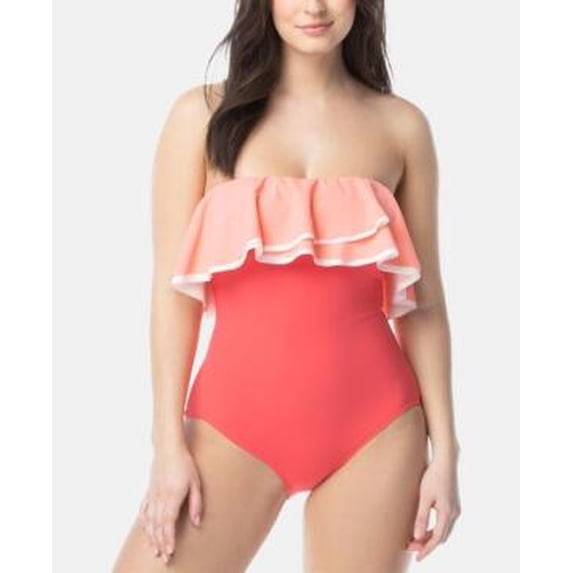 MSRP $132 Coco Reef Contours Agate Ruffle Bandeau One Piece Size 14 38 D